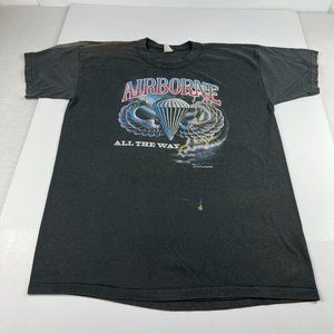 VTG 80s USA Airborne Shirt Fits Medium Black Faded All The Way Single Stitch Tee